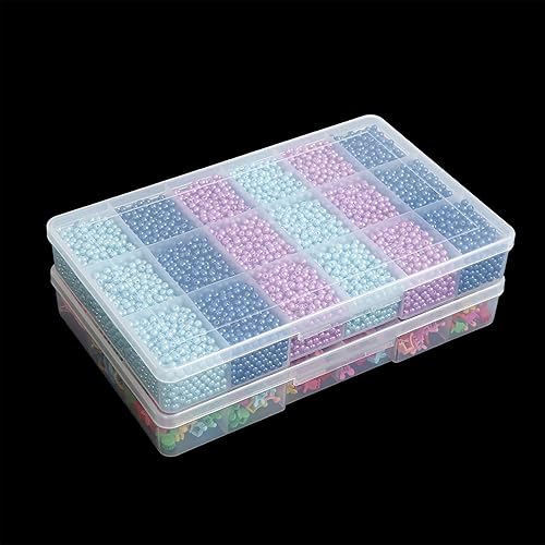 Miniatura 6 de BangQiao Paquete de 2 cajas fijas de plástico transparente con compartimento de 18 rejillas, organizador transparente con tapa para cuentas, botón,