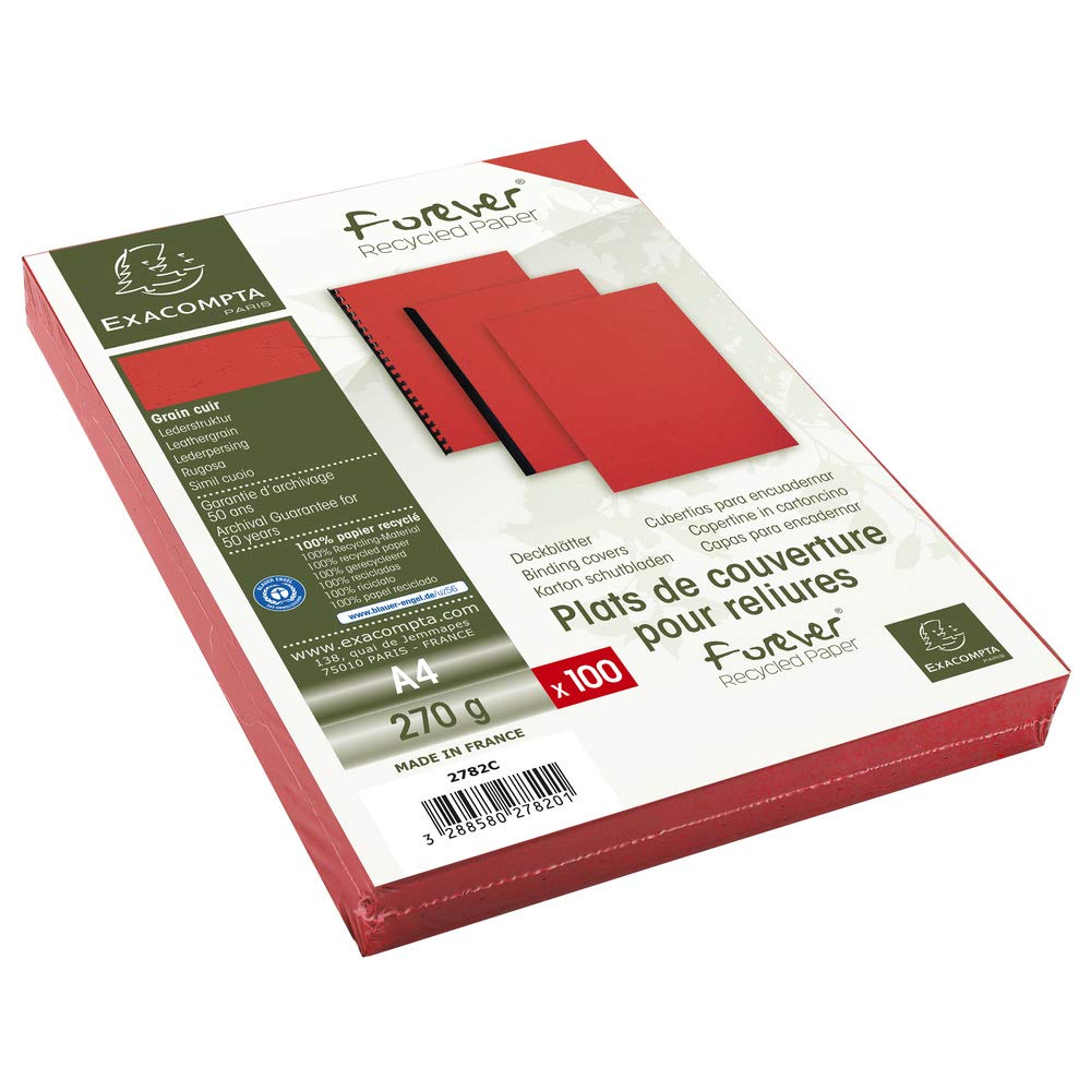 Image secondaire de Exacompta - Réf. 2782C - Paquet de 100 plats en carte rigide recyclée grain cuir 270g/m2 pour couvertures Forever - format à cla