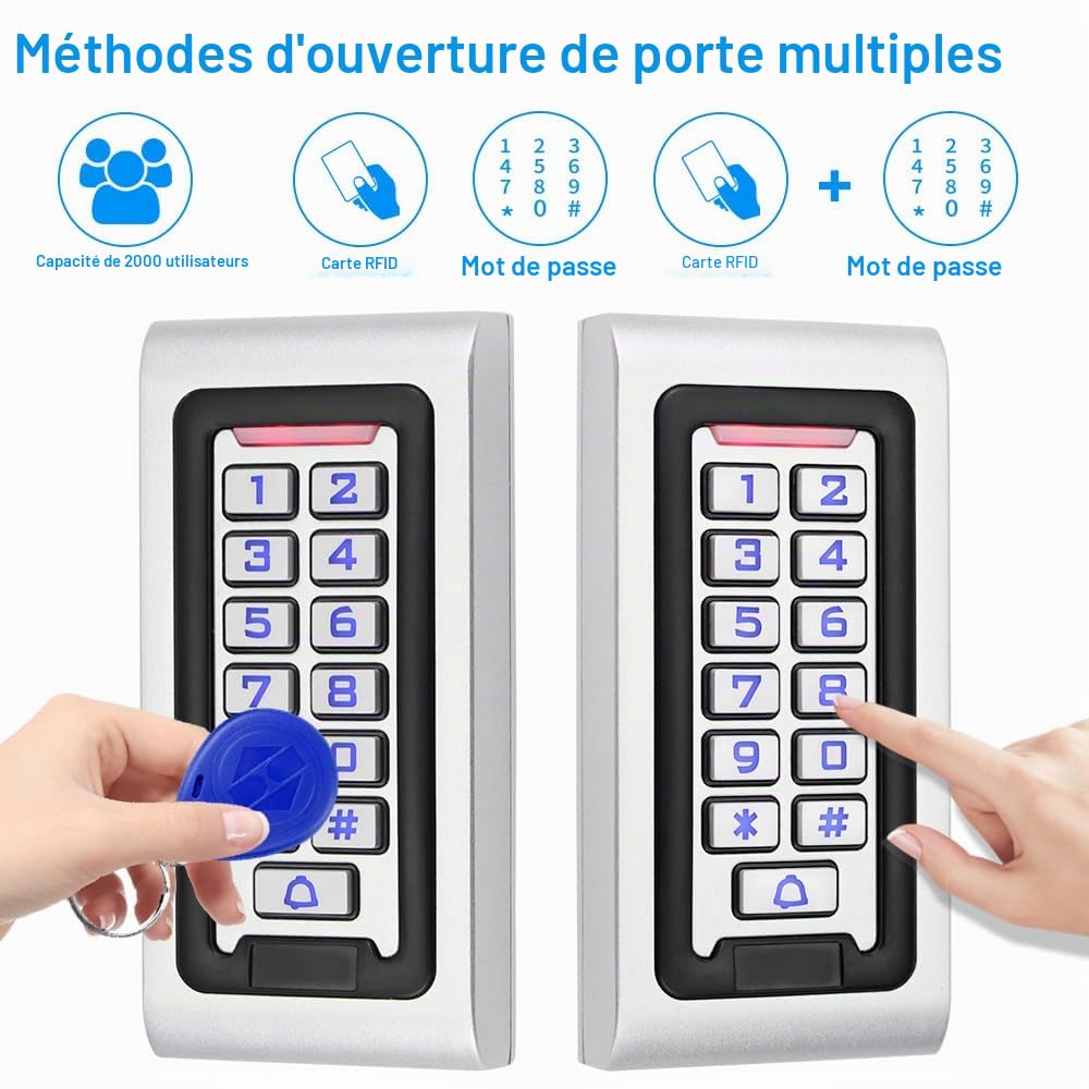 Kit de Système de Contrôle d'accès IP68 Imperméable Clavier RFID Lecteur Métallique WG26 125KHz + Verrouillage Magnétique électrique 180KG + Alimentation DC12V + Cartes Clés 10PCS