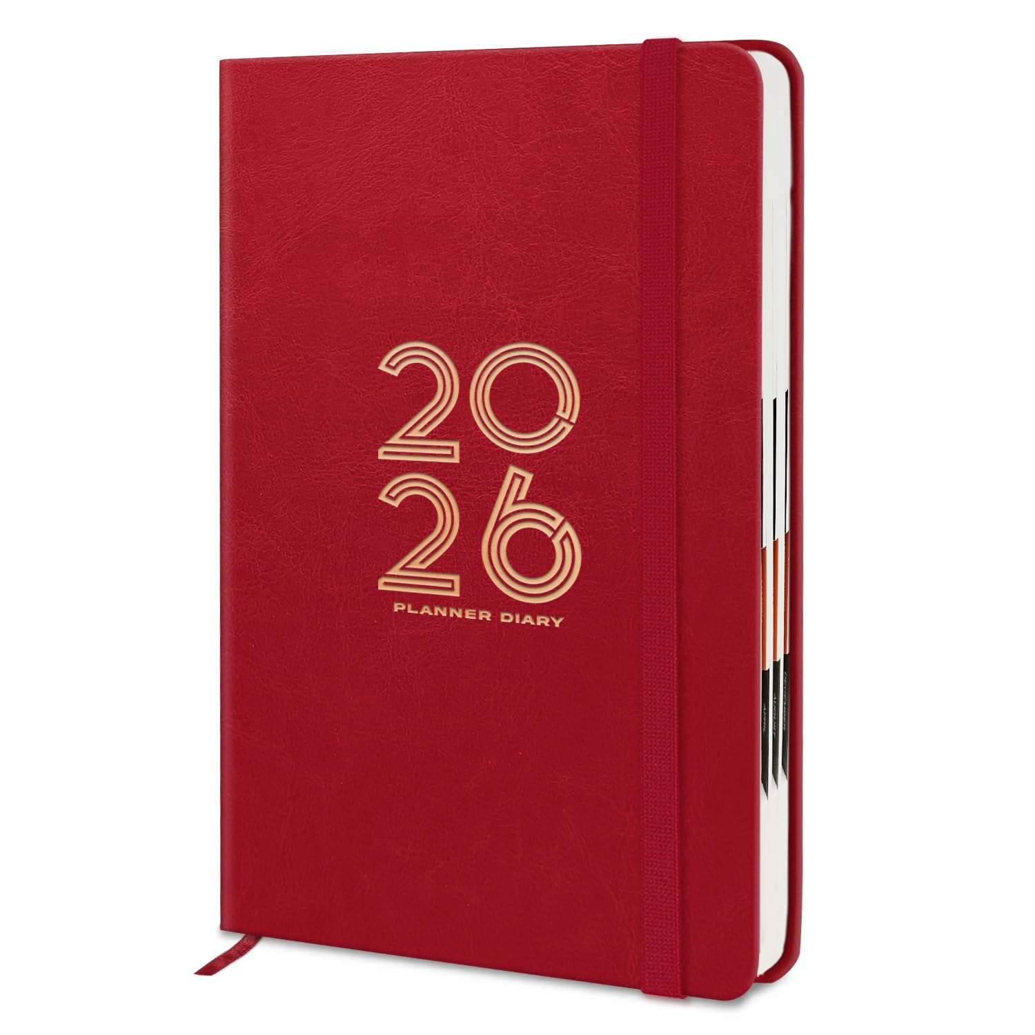 Jhingalala Diaries - Hard Bound Leather Cover 2026 Diary with 365 Dates I Daily Planner Diary 2026 With Calendar | Size A5 15x21 cms (Red)