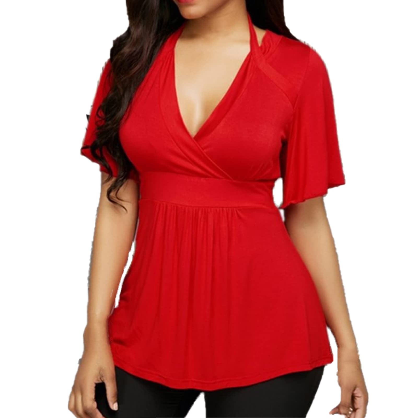 T-shirty Damskie Z Krótkim Rękawem Eversoft Stretch Tee Z Dekoltem W Serek Klasyczny Design Ponadgabarytowe T-shirty Wygodne Lekkie