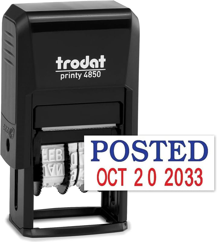 Trodat 4850 Date Stamp with Posted, Self Inking Stamp - Blue/Red Ink