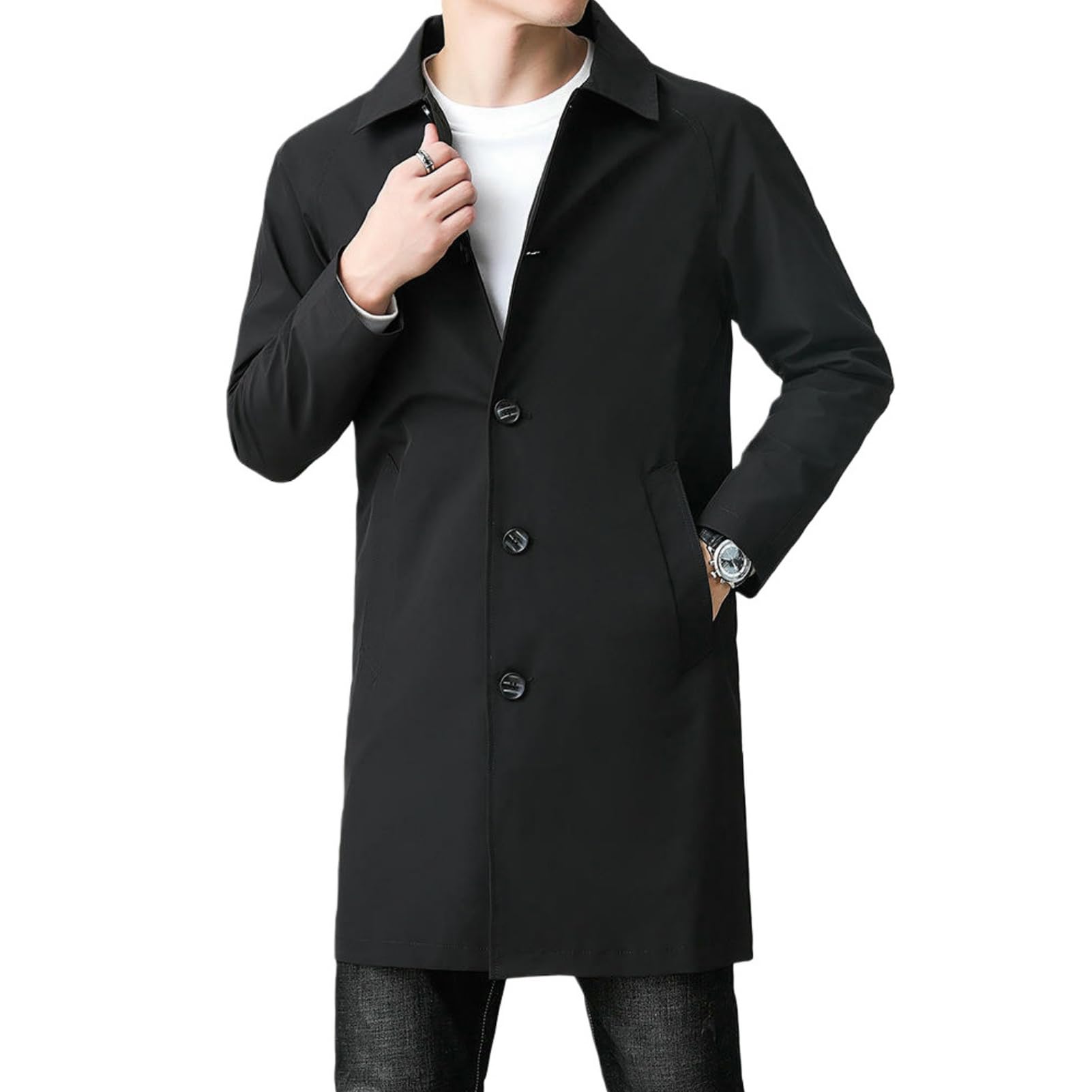 Trench medio da uomo, nero, XL