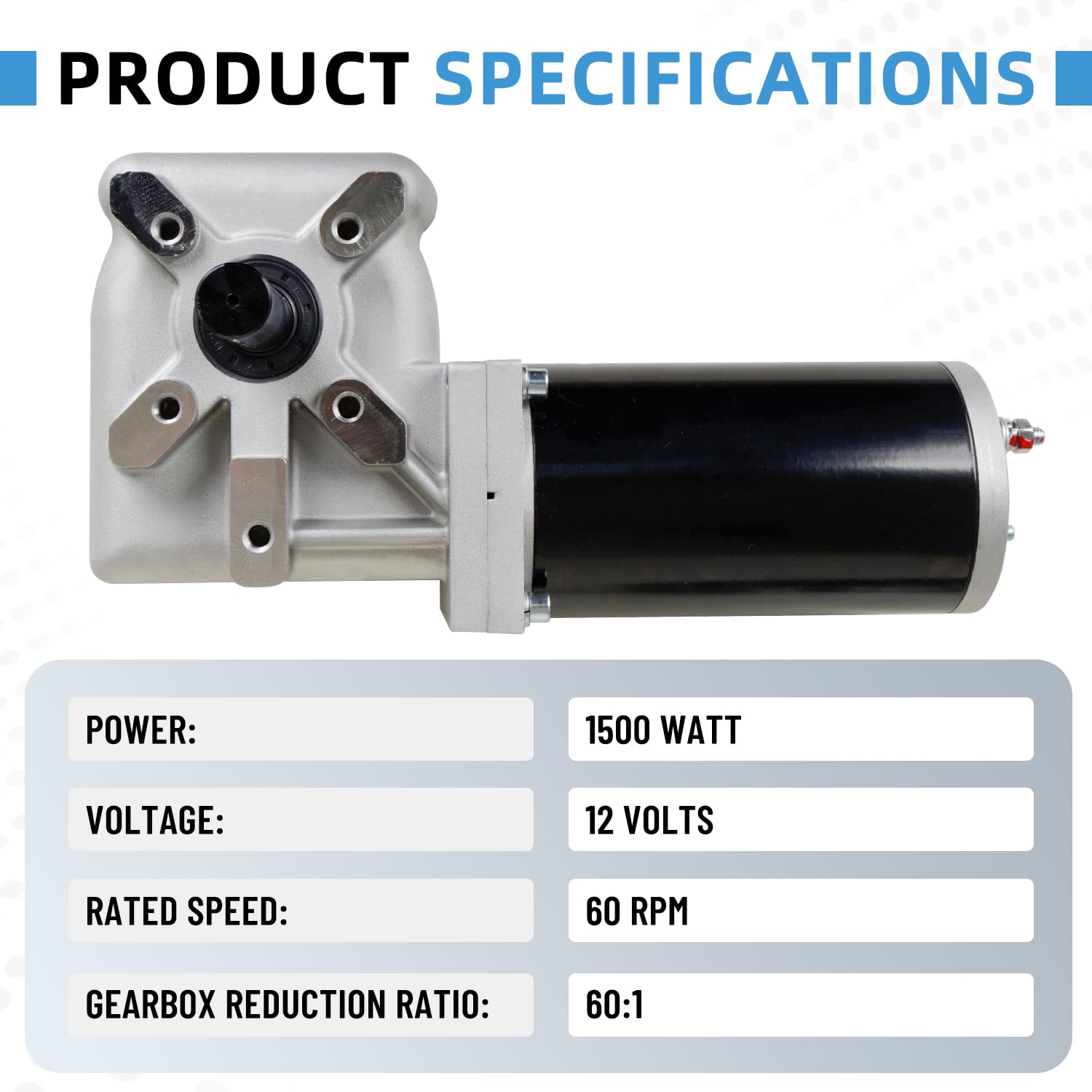 1500W 60:1 60RPM Upgraded Electric Tarp Motor Compatible with Dump Trucks up to 28' Length- Universal Tipper Truck Canopy Motor for Dump Truck Tarp System with Chrome Housing Cover