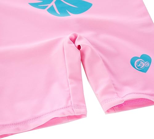 stylesilove Little Girl Pink Flamingo One-Piece Rash Guard Swimsuit with Sun Hat 2pcs Set Bathing Suit Beach Siwmwear(Flamingo / Tropical,5)