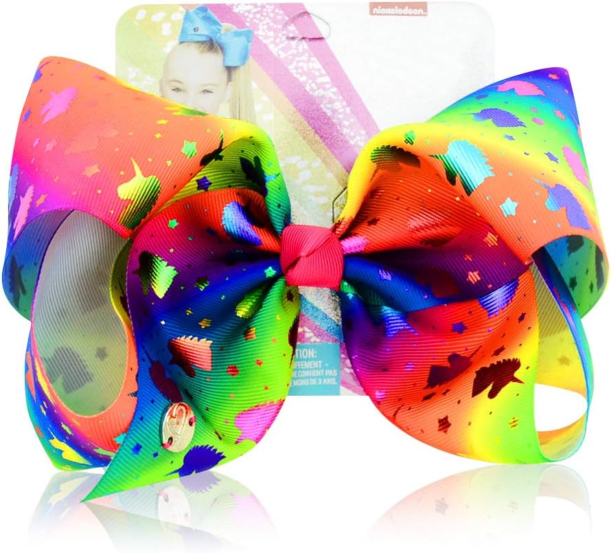 Unicorn Hair Bow for Girls - 8 Inch Large JoJo Siwa Style Hair Bow with Alligator Clips Hair Barrettes Accessories Unicorn Bows Best Xmas Gift