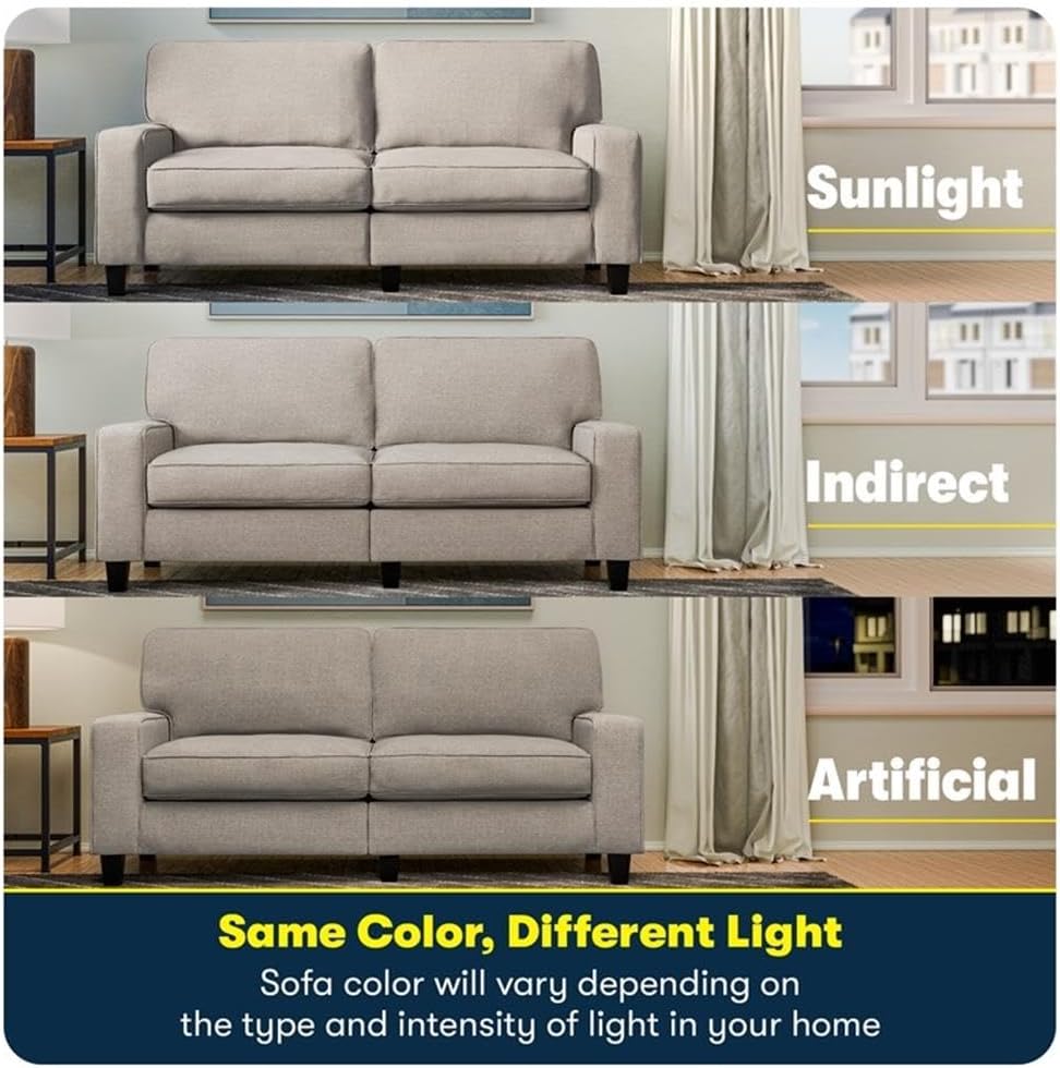 Pemberly Row 61" Track Arm Sofa Loveseat, Removable Covers, Light Gray Polyester Upholstery, Compact Solid Wood Frame, Modern Classic Design for Living Room, Home Office, Small Apartment