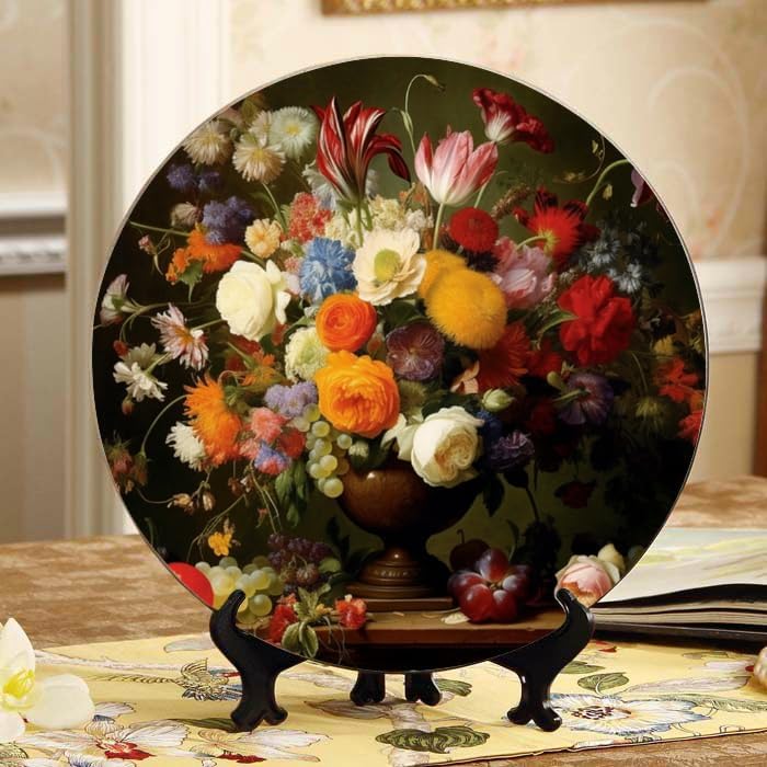 Botanical Garden 10-inch Ceramic Plate for Wall Display or Tabletop, with Stand & Hook DP-281630798