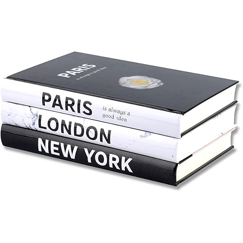 3 Pieces Fashion Decorative Book,Hardcover Modern Decorative Book Stack,Fashion Design Book Set,Display Books for Coffee Tables/Shelves(Paris/New York/London)