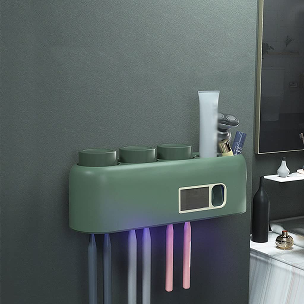 Estante para Cepillos de Dientes 2 Pezzi Supporto for spazzolino da Denti Intelligente a Parete con con PORTATO Kit di spremitura Automatico del distributore di dentifricio Automatico(A)