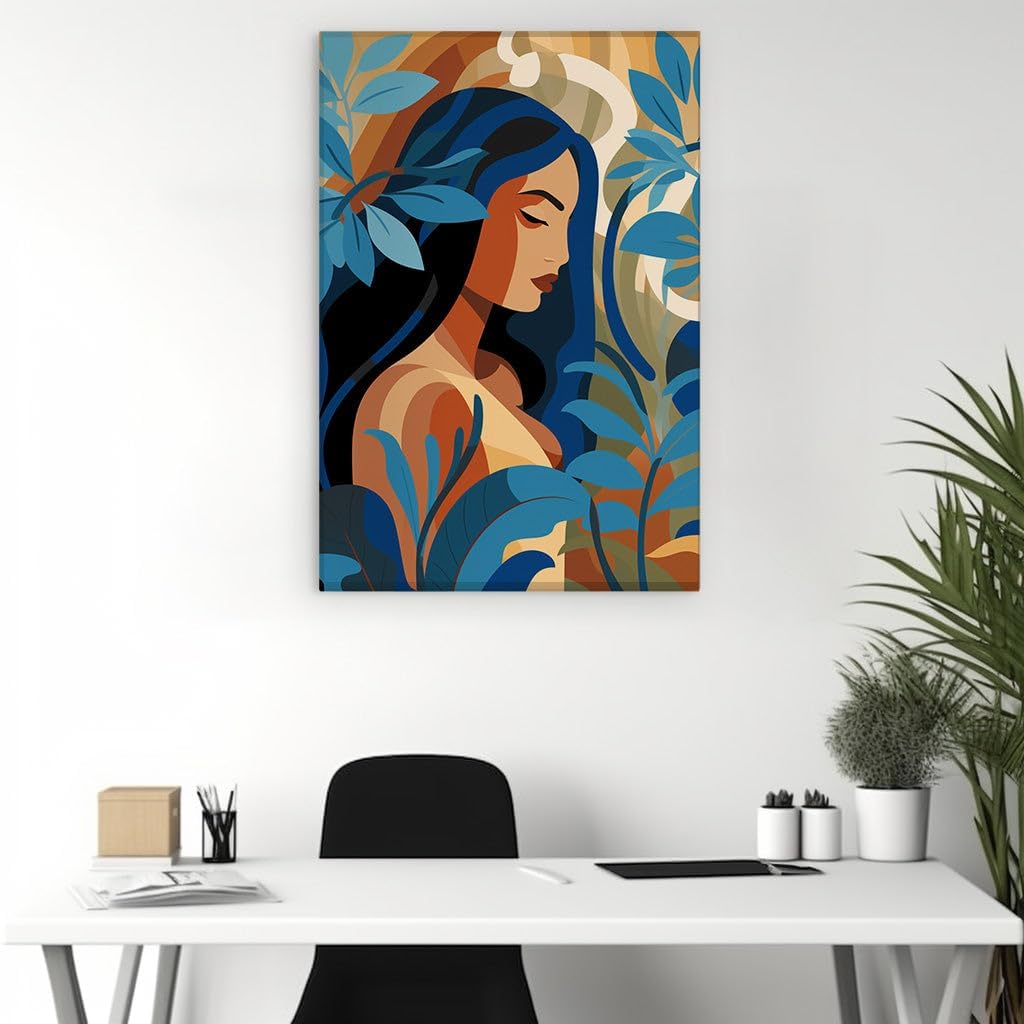 Canvas for Living room. Whispers of Nature: A Dreamlike Portrait in Hues of Blue and Brown, 27 x 18 inch Canvas Wall Art - Contemporary Masterpieces - Modern Home Decor - 69x46 cm (27x18 inch)