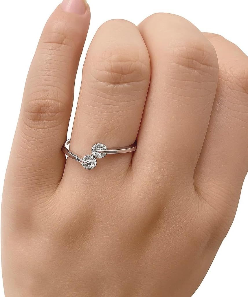 FAIRY COUPLE Toi et Moi Two-Stone Ring for Women, 18K Gold Plated Dainty Minimalist Open Band Ring with Cubic Zirconia, Symbolic “You & Me” Promise & Everyday Gift Ring R77 - Image 5