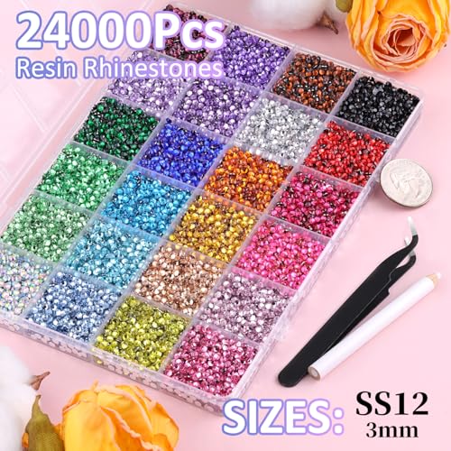 Image of 24000Pcs Resin Rhinestones for Bedazzling with Tweezers, Multicolor 3mm Rhinestones for Crafting with 3Pcs 10ml B7000 Jewelry Glue for DIY Crafts Clothing Tumblers Shoes Fabric Nail Art