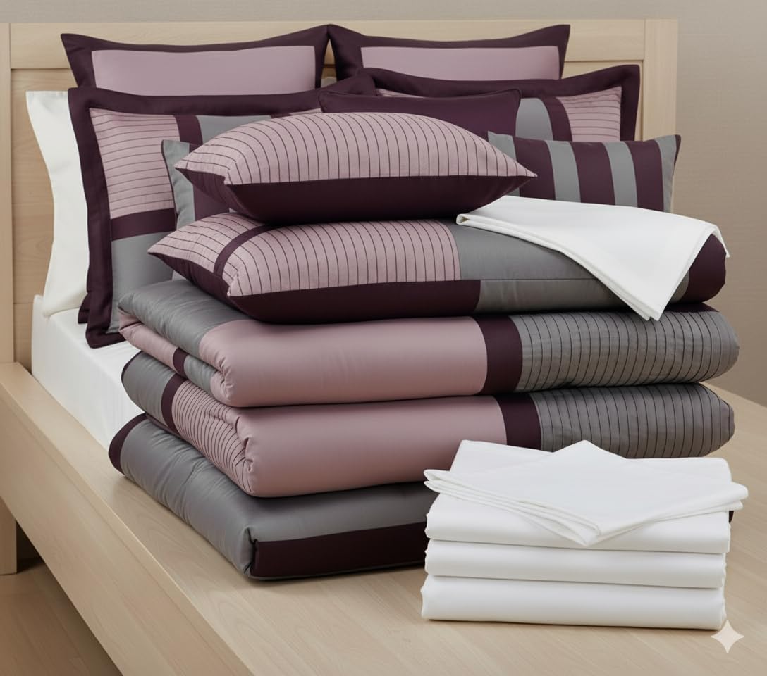 sheetsnthings Twin XL Size Luxury 9pc Morgan Lilac Comforter Set Includes: One Comforter, One Standard Pillow Shams, One Euro Shams, Two Cushions, One Bedskirt and 3PC Microfiber Sheet Set