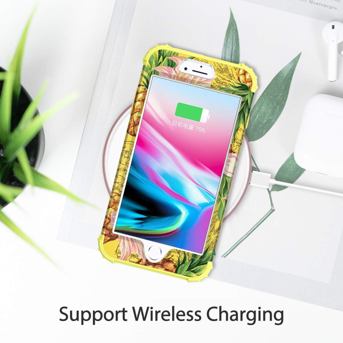Hekodonk for iPhone 8 Plus /7 Plus Case,Floral Heavy Duty Shockproof Protection Hard Plastic+Silicone Rubber Hybrid Protective Case for Apple iPhone 8 Plus/iPhone 7 Plus Yellow Pineapple