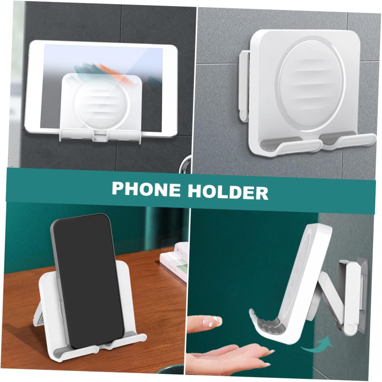 Gadpiparty Wall Smartphone Holder Adhesive Wall Mounted Phone Rack Space Saving Mobile Phone Bracket for Bedroom Kitchen Office Strong Stick Tile Marble Surfaces
