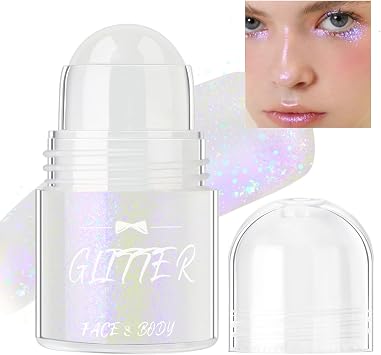 HOSAILY Roll-on Body Glitter Gel, Holographic Face Glitter Mermaid Body Shimmer, Chunky Sequins Hair Glitter Gel for Festival Party Rave Accessories Body Glitter Makeup 03# Neon Violet