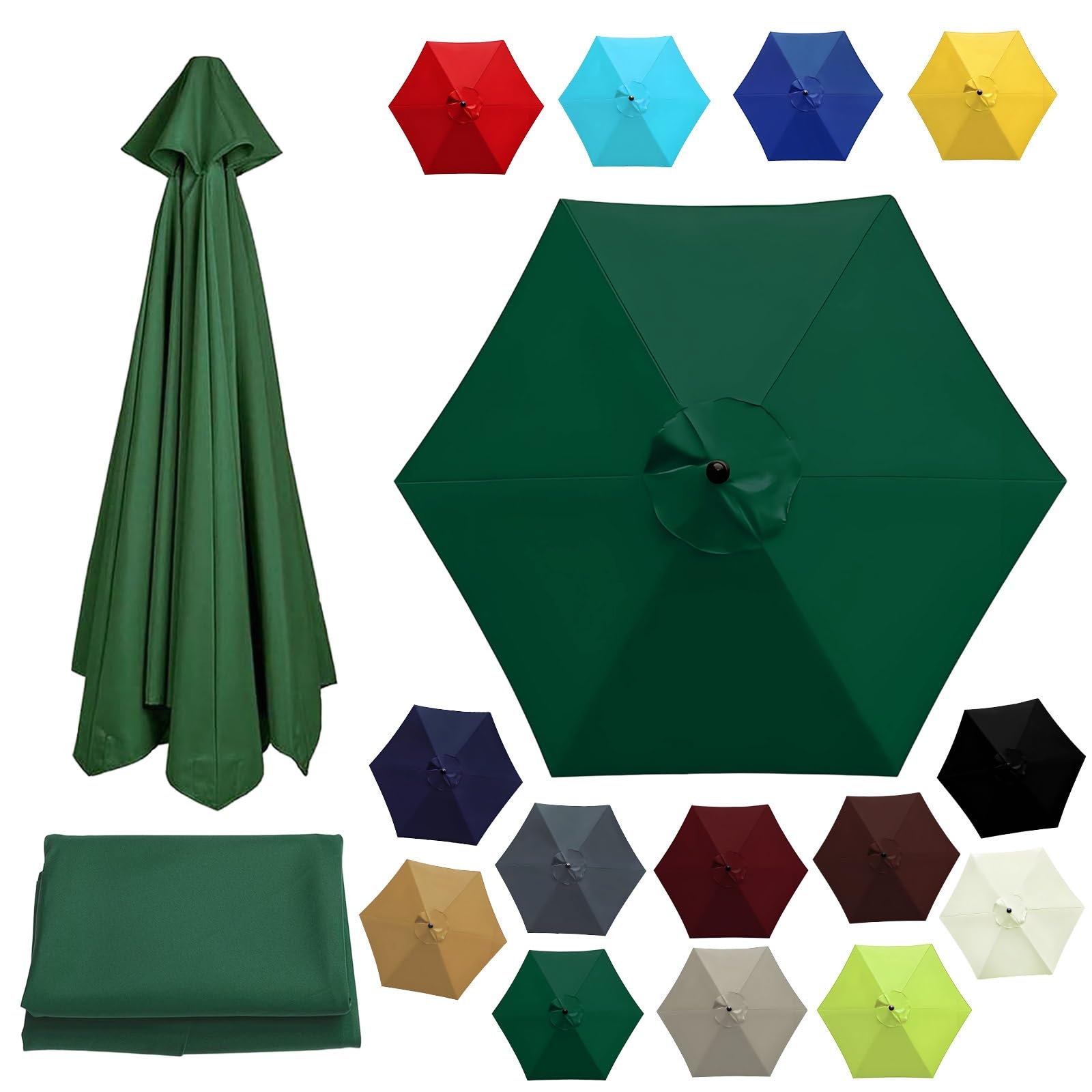 Tettoia di ricambio a 8 stecche per ombrelloni da terrazza da 2,0 m - 3,5 m, impermeabile, protezione UV da giardino, tessuto cachi per uso esterno