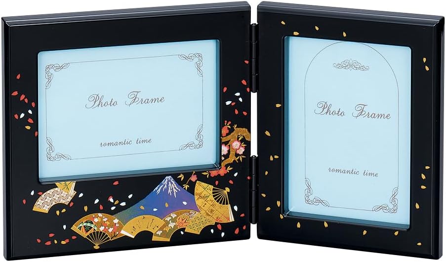 Nakatani Brothers Shokai Yamanaka Lacquer Double Photo Frame, Black, Fan Face Fuji 37-3010