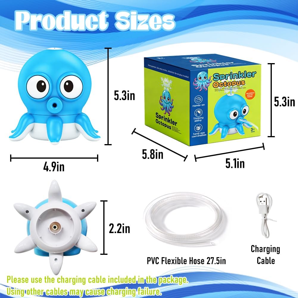 Kimicare Water Table Pump, Octopus Rechargeable Water Pump for Water Table Toddlers 1-3 Continuous Flow Summer Sensory Toys Water Play Table Accessories Outdoor Water Toys