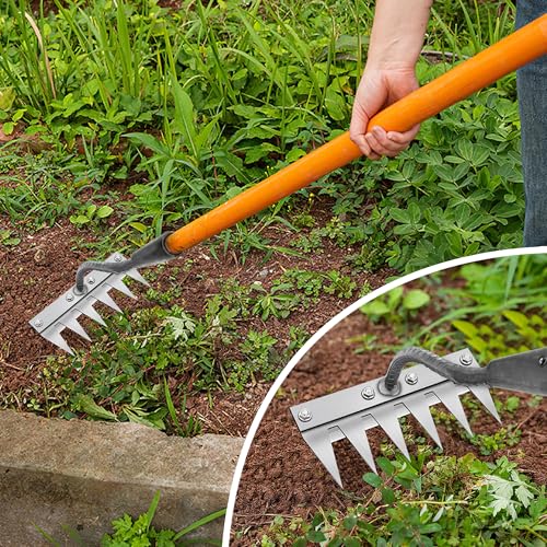 Rastrillo de jardinería de hierro para deshierbe 6 dientes miniatura 7