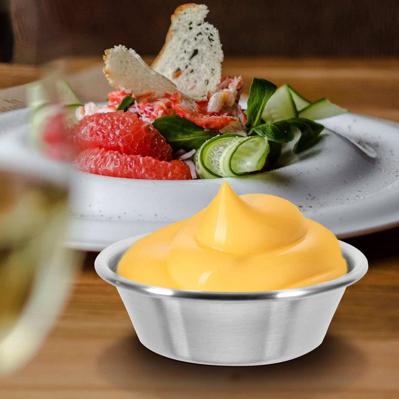 ABOOFAN 2pcs Stainless Steel Condiment Cups Mini Seasoning Dish for Soy Sauce Salad Dressing Mustard Vinegar Portable Dipping Sauce Cups for Picnic Bbq Family Gathering