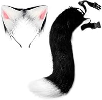 Vista 1 de Diadema de orejas de gato, juego de cola de zorro de lobo, hecho a mano, disfraz de animal para cosplay, tocado de piel sintética, accesorios