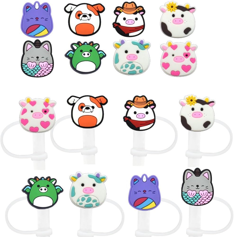 FOXFURYFunny Silicone Straw Topper fit Stanley 30&40 Oz,Straw Cover Cap for Stanley,Straw Cover Kids Themed Party Gifts Decoration,Drinking Straw Tip Covers for Stanley 846-09-16(8pcs)