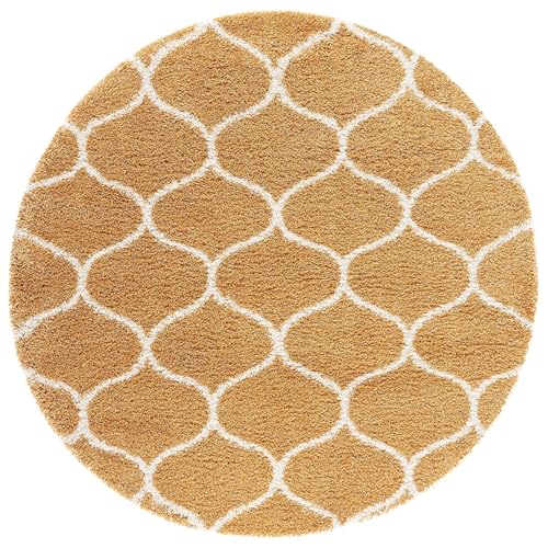 Image of Round Shaggy Fur Rugs and Carpet for Bedroom, Living Room (8x8 Feet Round, Gold & Ivory)