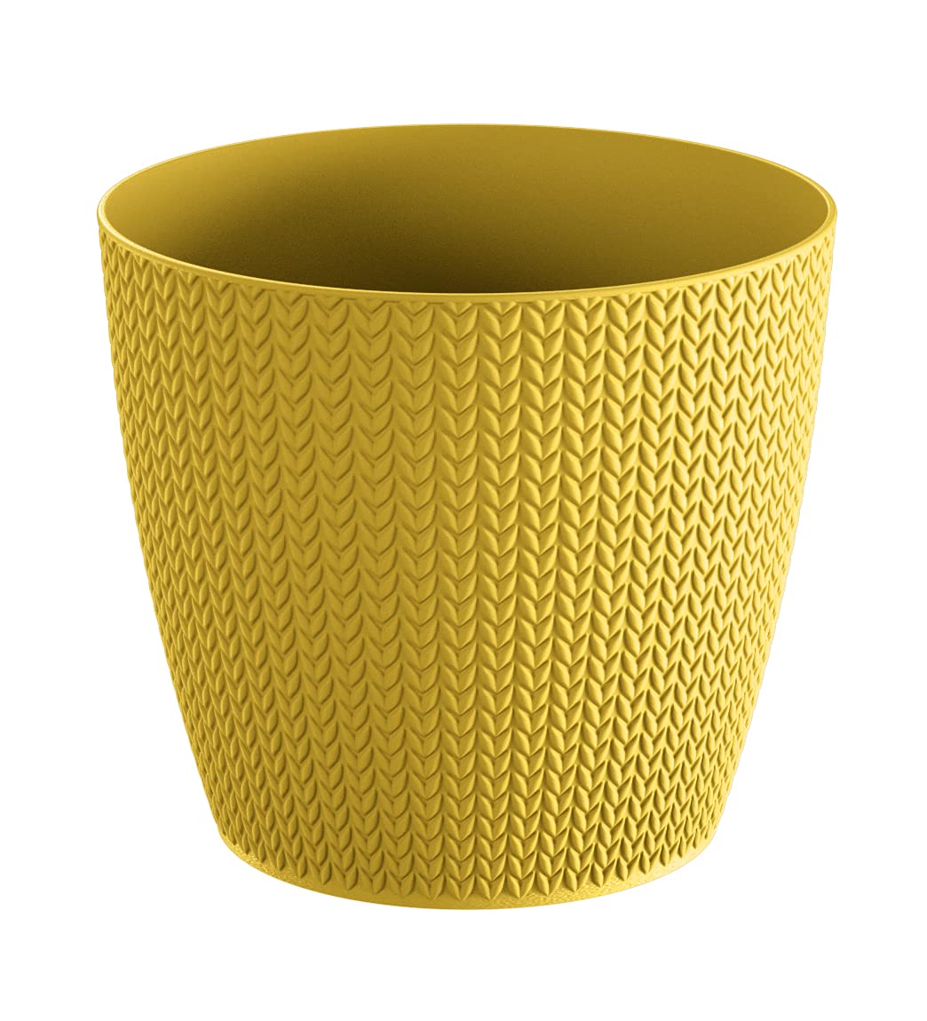 Urbnliving Yellow 2 X Wheaty Mini Plastic Flower Plant Garden Indoor Outdoor Planter Herb Pots Modern Set (, 190Mm)