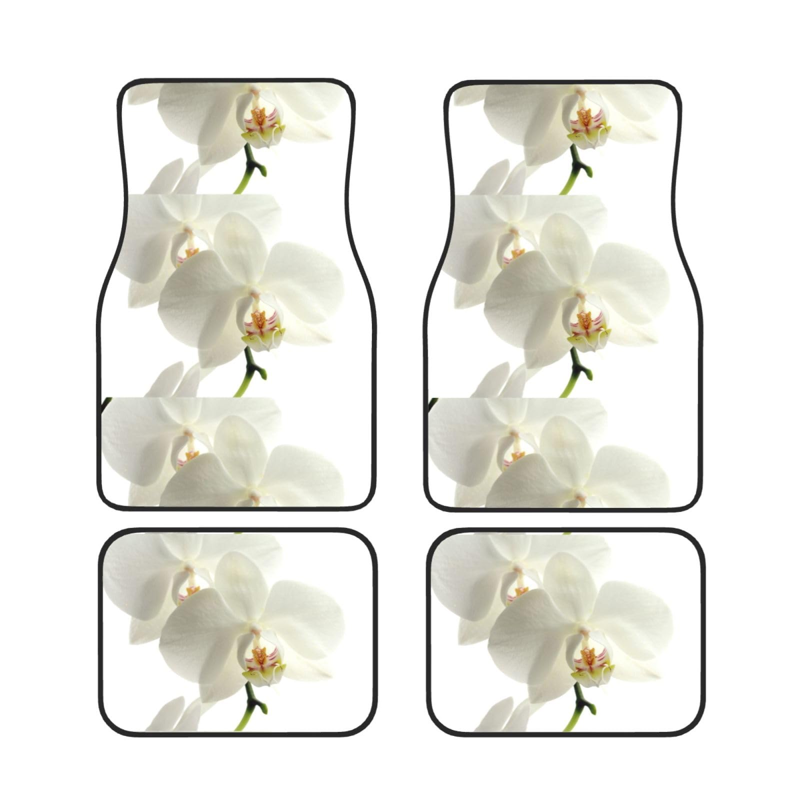 Florale weiße Orchideenblüten, trendig, 4er-Set Auto-Fußmatten, Neopren-Fußmatten für Fahrzeuge, rutschfeste Auto-Fußmatten, Autozubehör