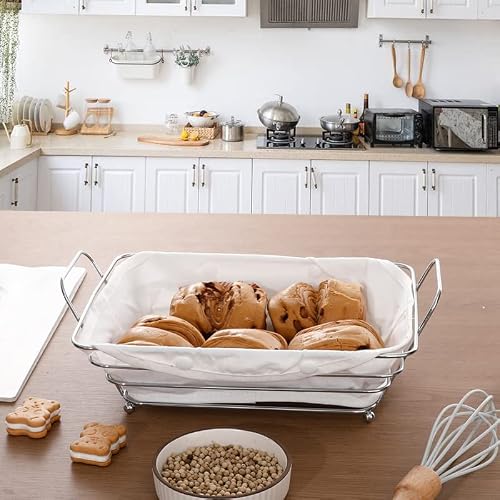 Bread Serving Basket Stainless Steel Bread Basket With Removable Liner Tabletop Food Fruit Serving Basket Restaurant Serving Basket Rectangular Countertop Basket For Pantry #TOP1