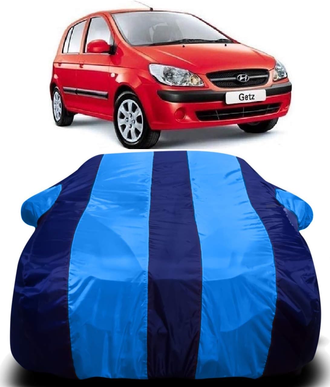 S SHINE MAX 190T Imported Fabric Car Cover for Hyundai Getz Prime with Ultra Surface Body Protection (Blue Stripes)