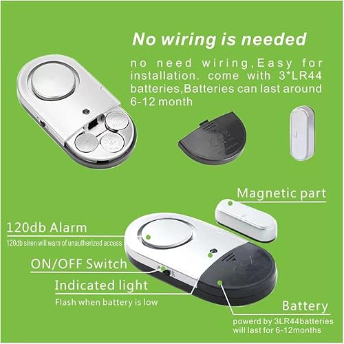 Miniatura 3 de Sensores de alarma de ventana, alarmas de puerta para seguridad de niños, seguridad en el hogar para piscina, alarma antirrobo, pacientes con