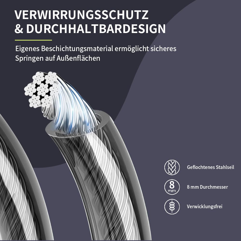 Hererope Gewichtetes Springseil, 250G verstellbar, gewichtetes Springseil mit Kugellager, rutschfester Griff, langlebiges Stahlkabel, ideal für Männer und Frauen, Fitness, hochintensives (grau)
