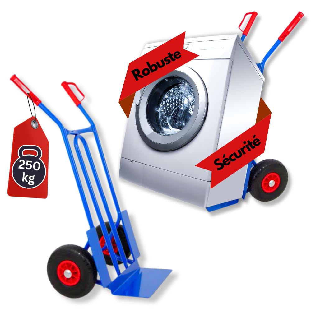 PROREGAL Diable Pliable Rhino XL | HxLxP 104x50x60cm | Capacité de Charge 250 kg | Bleu | Roues pneumatiques | Chariot de Transport, Diable d'escalier
