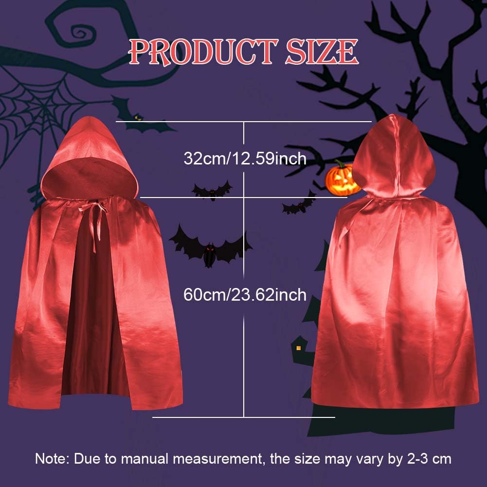 Aomig Red Kids Hooded Cloak, Unisex Cape for Witch Vampire Cosplay, Halloween Fancy Dress (60cm/23.5 inch) - Image 3