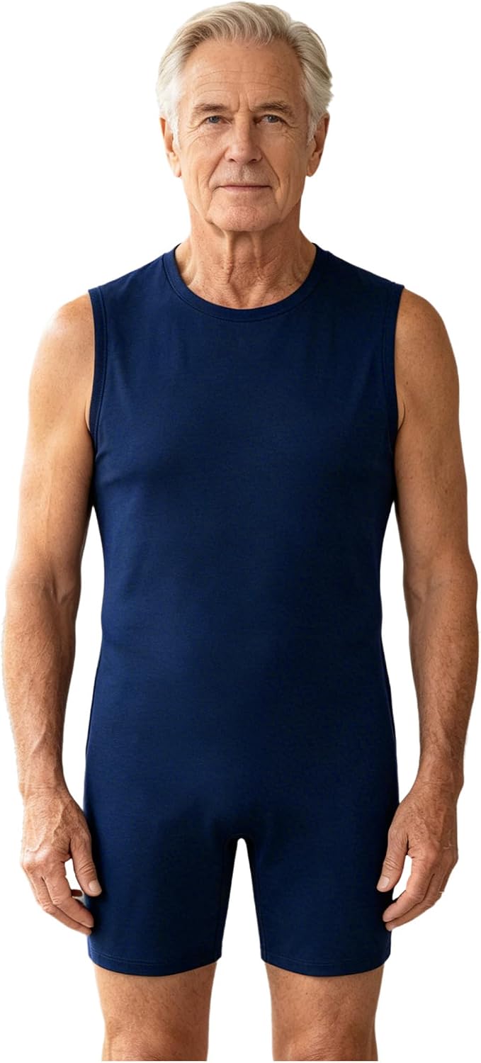 Loyan Men Elderly Adaptive Jumpsuit Sleeveless Nursing Rompers | Postoperative Recovery,Residential Care,for Casual Daily Wear,Soft Breathable,Sleeveless,Round Neck,Back Zipper,Home Rest