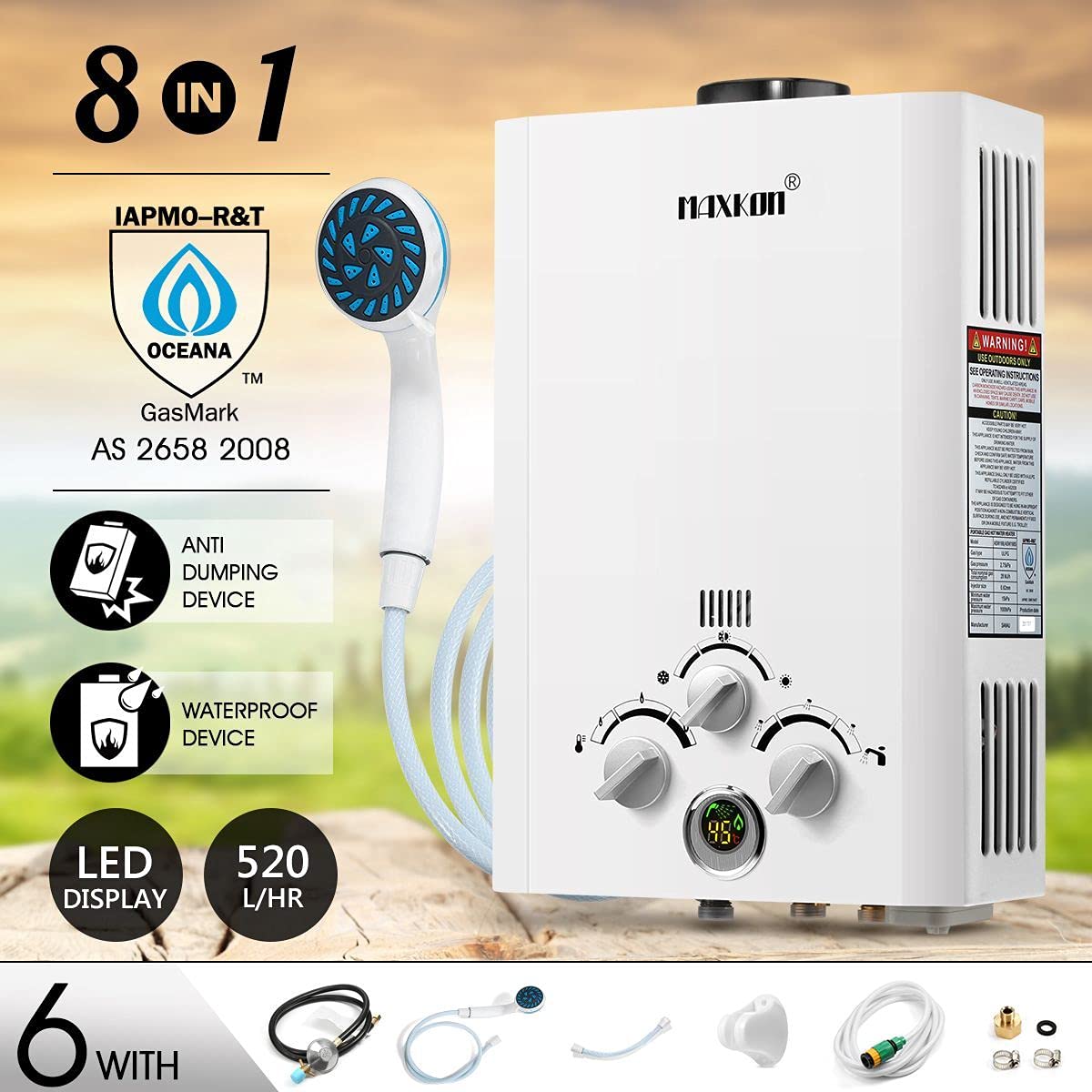 MAXKON 520L/Hr Hot Water Heater Portable Outdoor Gas LPG Camping Instant  Shower Water Heater for RV, Outdoor Use, White : Amazon.com.au: Home