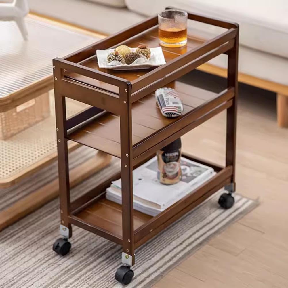 Carrito rodante de madera de 3 niveles para cocina, oficina y hogar, con ruedas, versátil aula y dormitorio