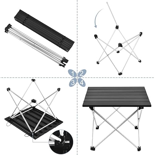 Miniatura 4 de Mesa de camping portátil Grope con superficie de mesa de aluminio, mesa de playa plegable fácil de transportar, perfecta para exteriores, picnic,