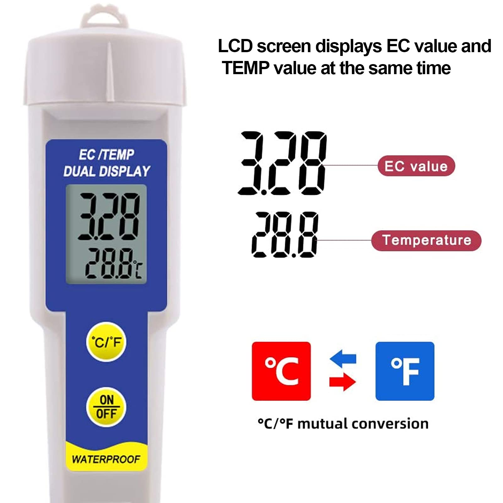 Tyenaza Soil, przenośny tester gleby Miernik temperatury EC z ekranem LCD Przełącznik ℃/℉ do roślin domowych na zewnątrz, ogrodu, trawnika, ogrodnictwa