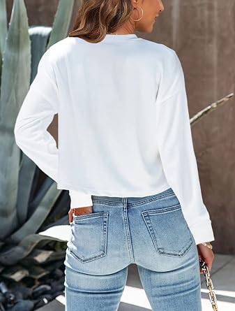 Tankaneo Womens Long Sleeve Crop Tops Oversized Cropped Tshirt
