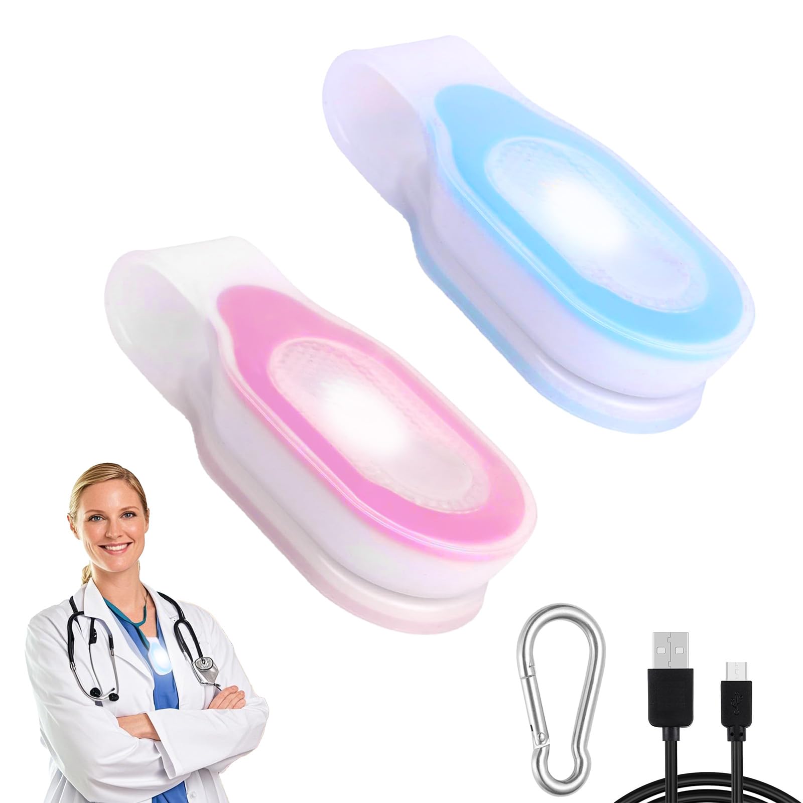 2Pcs Clip on Torch Rechargeable LED Strong Magnetic Light, Small Torch for Night Shift LED Flashlight, Portable Nursing Accessories Ideal for Nurses, Shift, Running, Dog Walking, Outdoor, Emergency