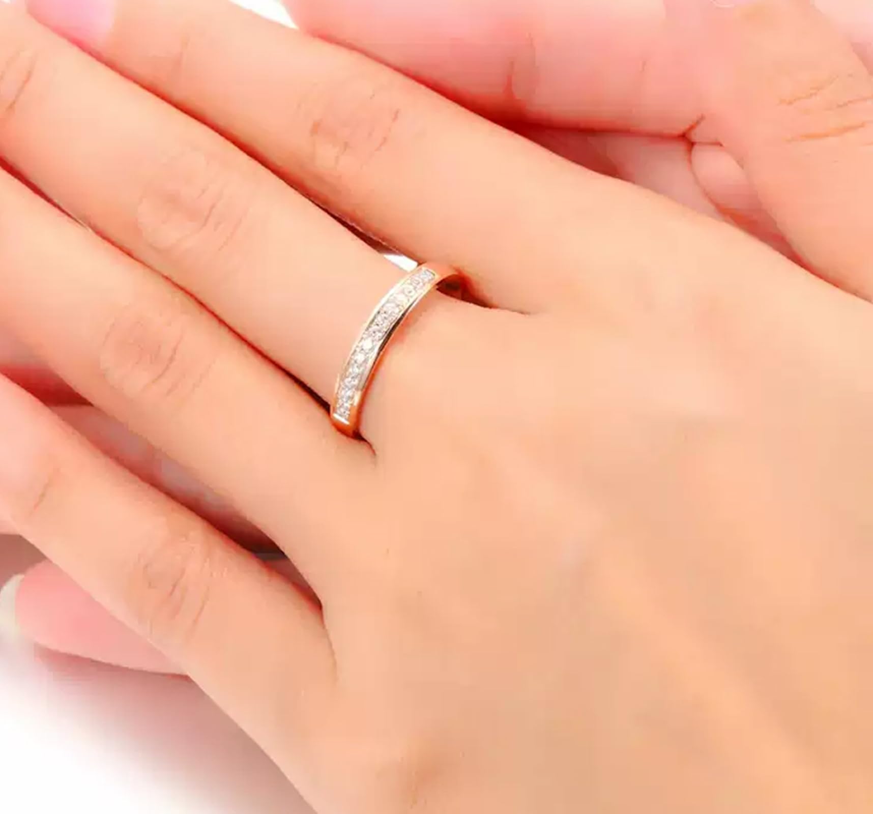 Anillo de mujer de oro rosa auténtico, anillos de compromiso de oro auténtico, alianzas de media eternidad, 0,15 quilates de diamante para mujer
