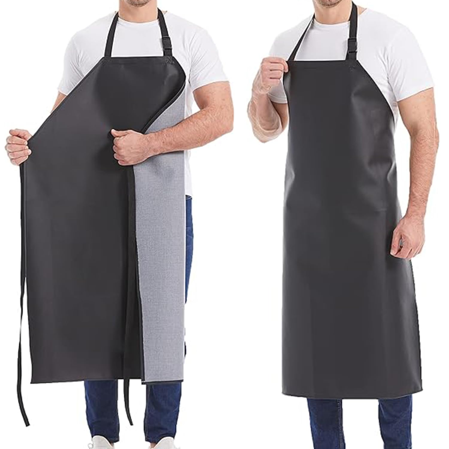 2 Pack 46" Waterproof Rubber PVC Apron Adjustable Aprons for Men HEAVY Duty Chemical Resistant Work Apron Extra Long Aprons for car wash Lab Butcher Cooking Kitchen BBQ