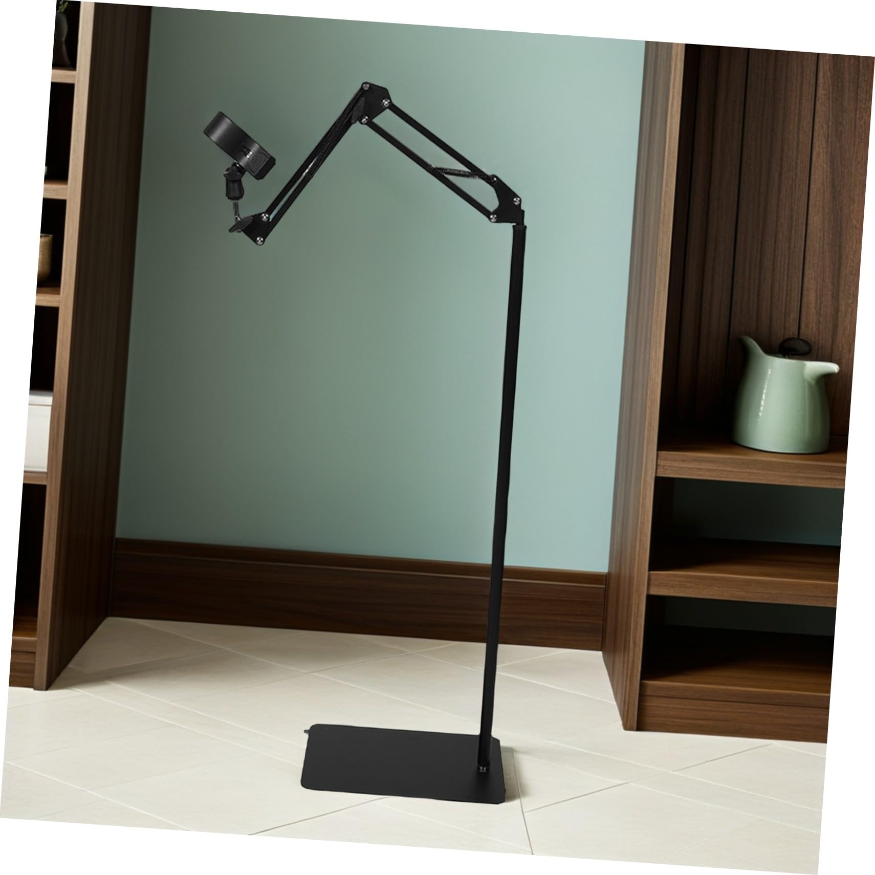 Soporte Ajustable para Secador de Pelo de Pie en Hierro Negro | Brazo Giratorio y Altura Regulable, Estructura Plegable, Abrazadera Antideslizante con Medida 3,2-6,4 Cm