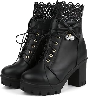 BEAUPAS Women's Goth Platform Ankle Boots Lace Up Combat Boot