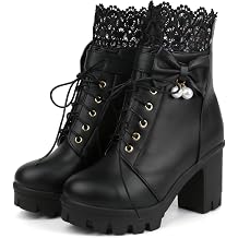 BEAUPAS Womens Goth Platform Ankle Boots Lace Up Combat Boot