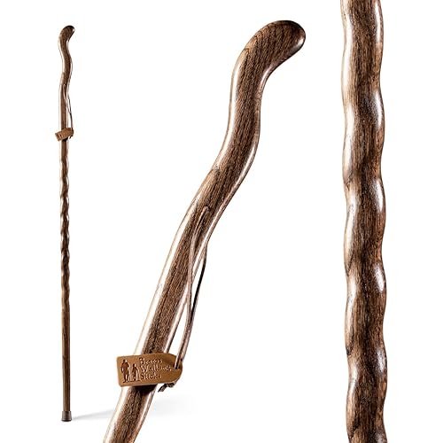 Brazos Handcrafted Wood Walking Stick, Twisted Oak, Ergonomic Style Handle, for Men & Women, Made in The USA
